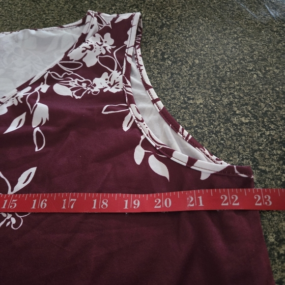 Floral Print Tunic White on Burgundy V Neck Sleeveless Stretch Women 3XL (US 18) - Picture 8 of 9